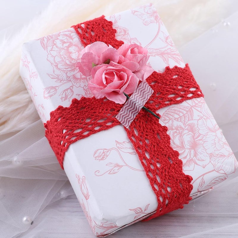 DYSHIPEN 20 Yards x 1 Inch Lace Ribbon Vintage Lace Trim Crochet Cotton Lace Edge for Christmas Package DIY Sewing Wedding Bridal Dress,Costume,Crafts and Sewing (Red) - Image 5